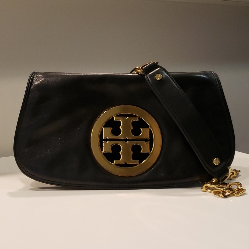Tory Burch Black Leather Reva Logo Crossbody Bag